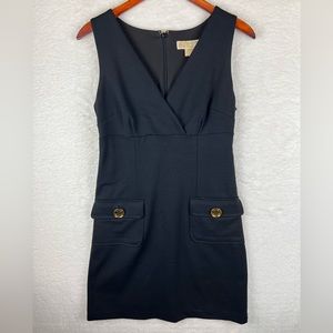 MICHAEL Michael Kors Black Sheath Dress Front Pockets V-Neck Sleeveless Size 2